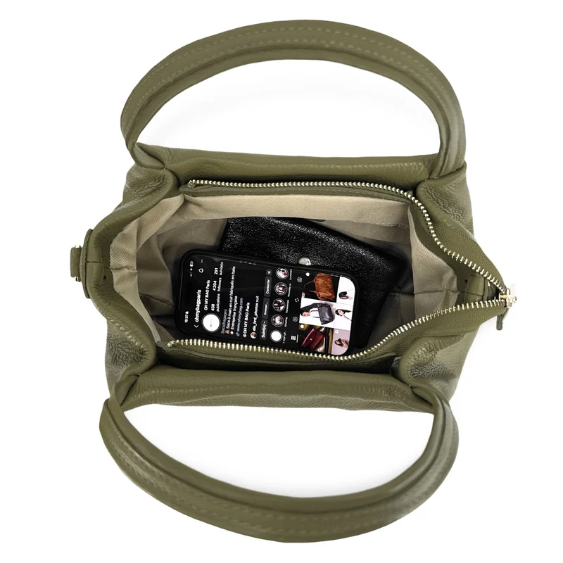 Sac à main en cuir grainé BUBBLE Vert kaki