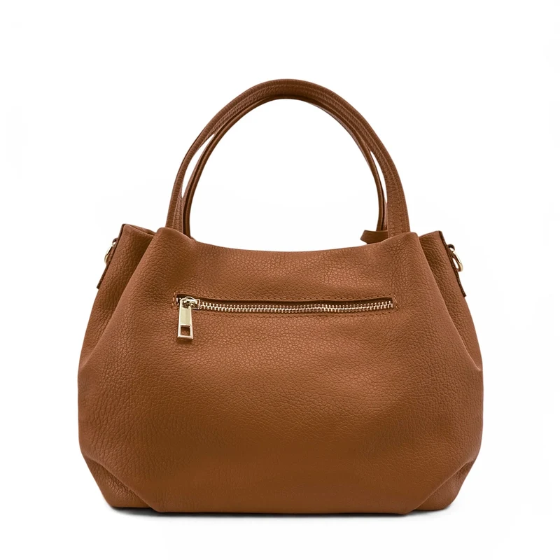 Sac à main en cuir grainé BUBBLE Marron camel foncé