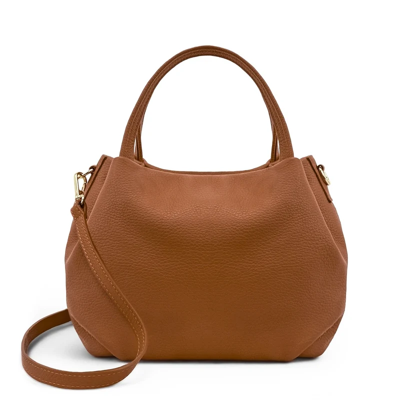 Sac à main en cuir grainé BUBBLE Marron camel foncé