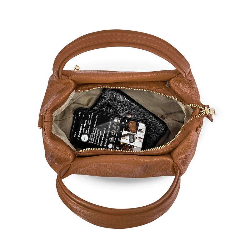 Sac à main en cuir grainé BUBBLE Marron camel foncé
