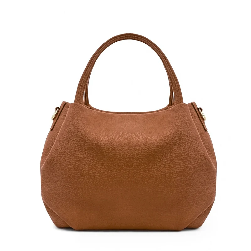 Sac à main en cuir grainé BUBBLE Marron camel foncé