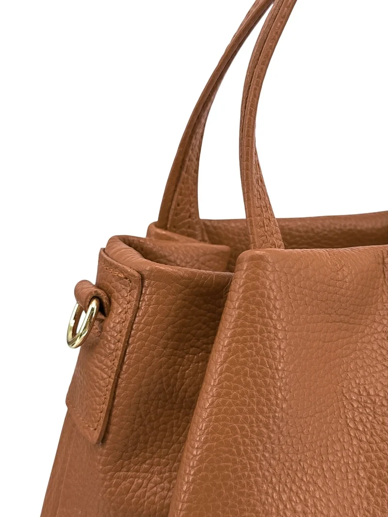 Sac à main en cuir grainé BUBBLE Marron camel foncé
