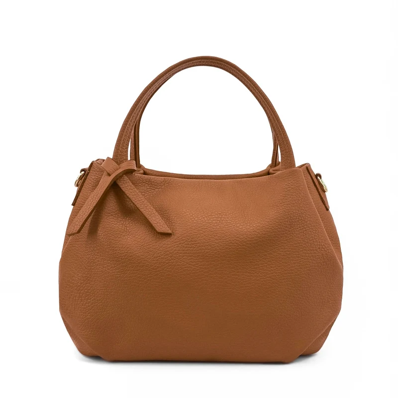 Sac à main en cuir grainé BUBBLE Marron camel foncé