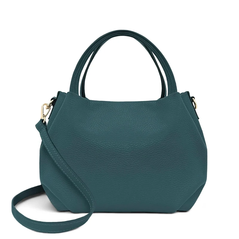 Sac à main en cuir grainé BUBBLE Bleu vert canard