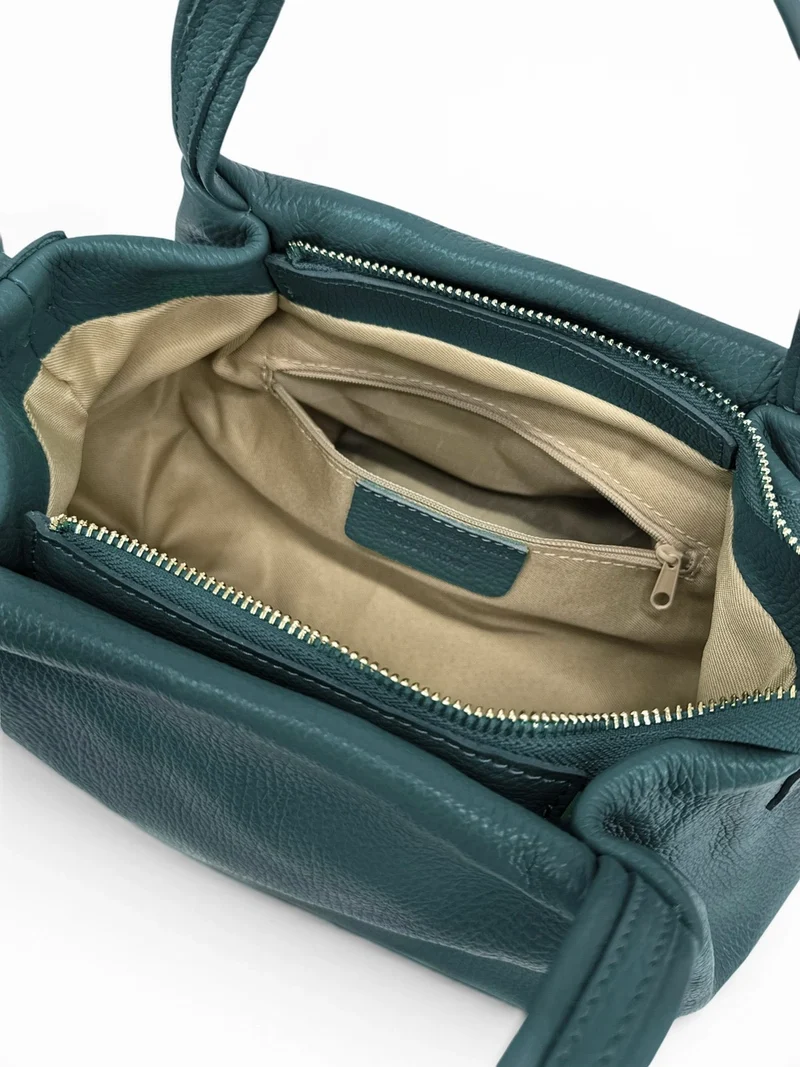 Sac à main en cuir grainé BUBBLE Bleu vert canard