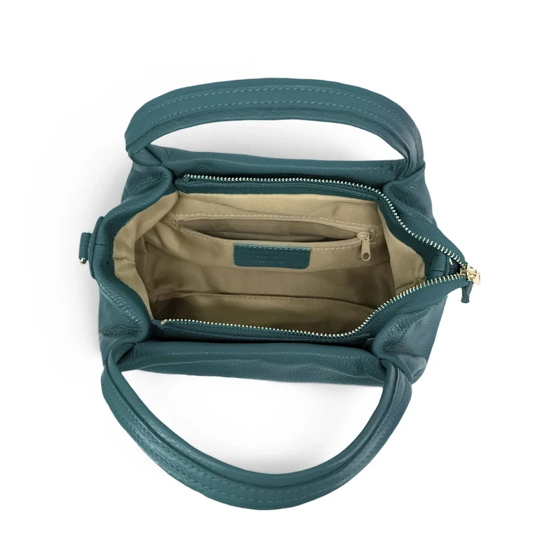 Sac à main en cuir grainé BUBBLE Bleu vert canard