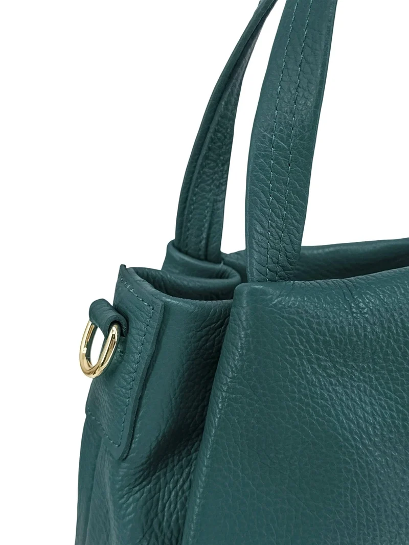 Sac à main en cuir grainé BUBBLE Bleu vert canard