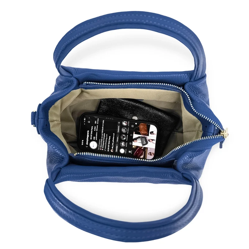 Sac à main en cuir grainé BUBBLE Bleu roi