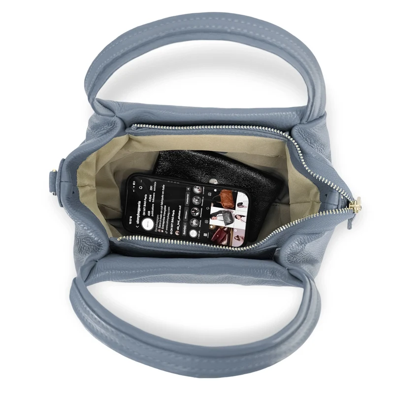 Sac à main en cuir grainé BUBBLE Bleu glacier