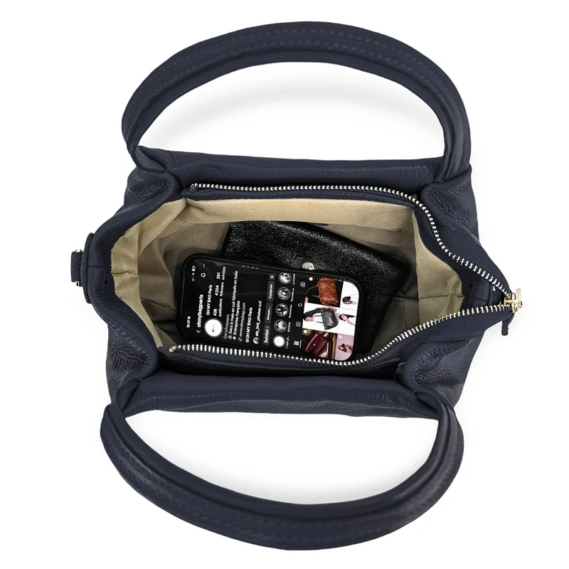 Sac à main en cuir grainé BUBBLE Bleu marine