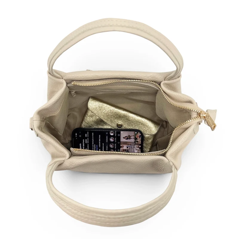 Sac à main en cuir grainé BUBBLE Beige crème