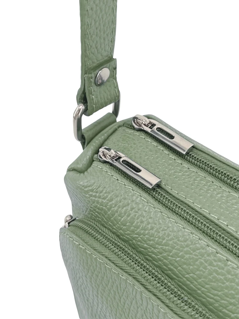 Sac trotteur à bandoulière en cuir grainé MANHATTAN Vert pastel
