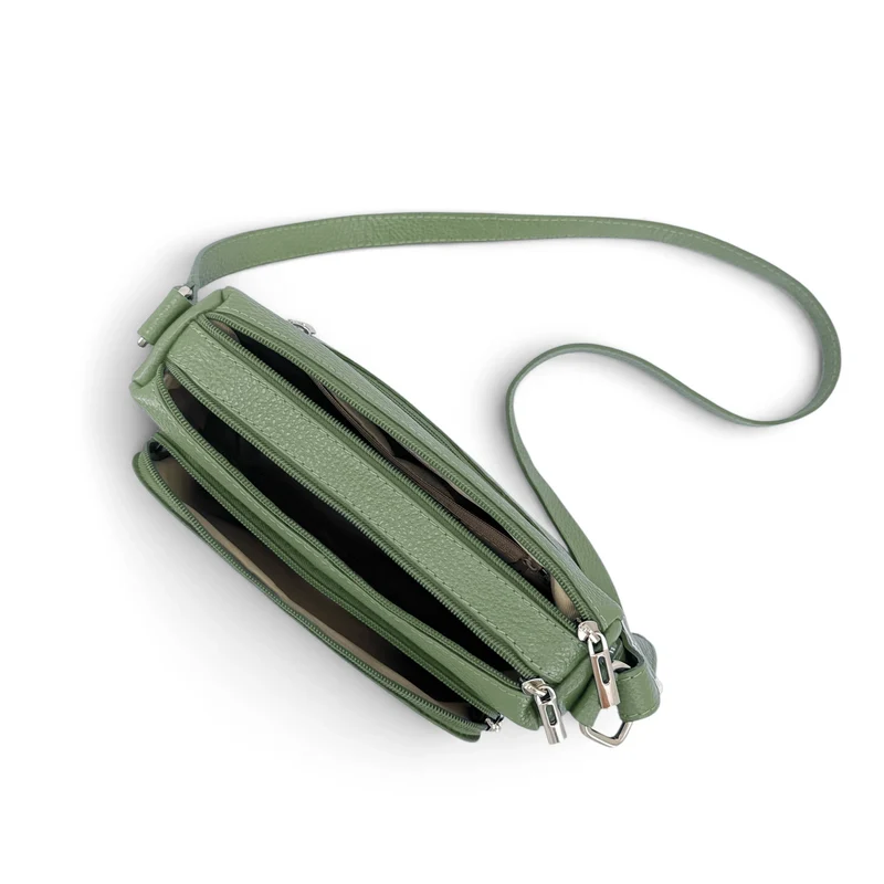 Sac trotteur à bandoulière en cuir grainé MANHATTAN Vert pastel