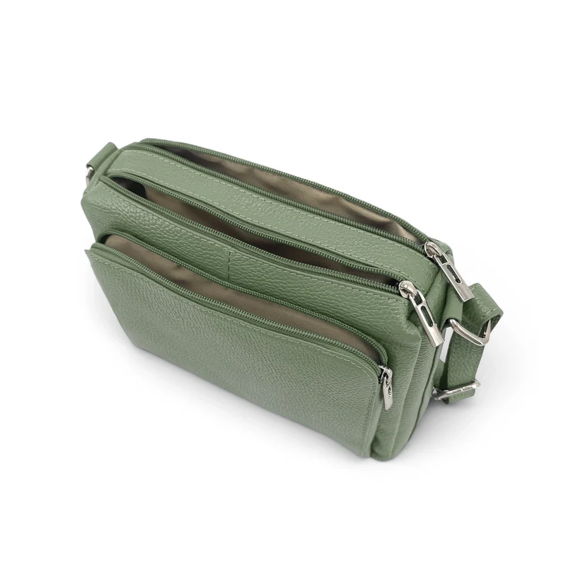 Sac trotteur à bandoulière en cuir grainé MANHATTAN Vert pastel