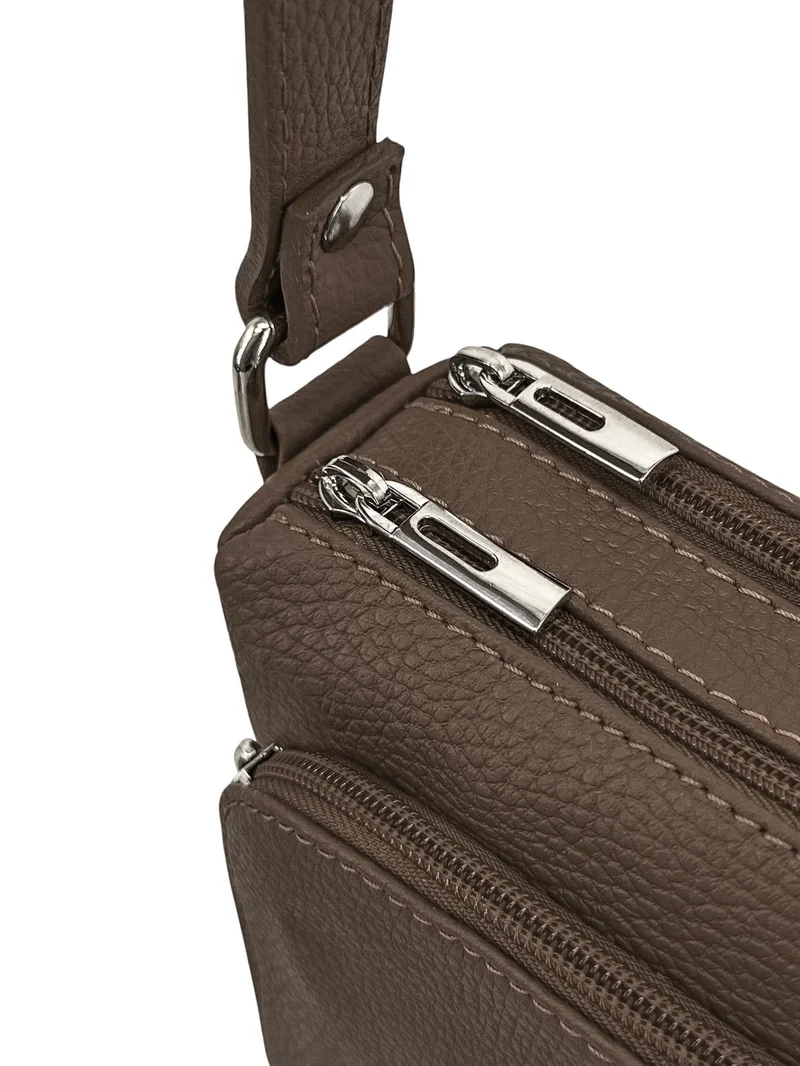 Sac trotteur à bandoulière en cuir grainé MANHATTAN Marron moka