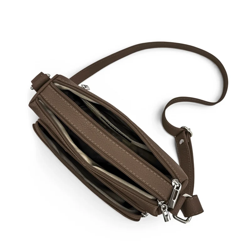 Sac trotteur à bandoulière en cuir grainé MANHATTAN Marron moka