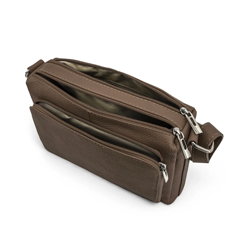 Sac trotteur à bandoulière en cuir grainé MANHATTAN Marron moka