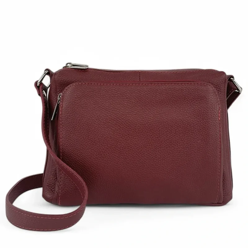 Sac trotteur à bandoulière en cuir grainé MANHATTAN Bordeaux