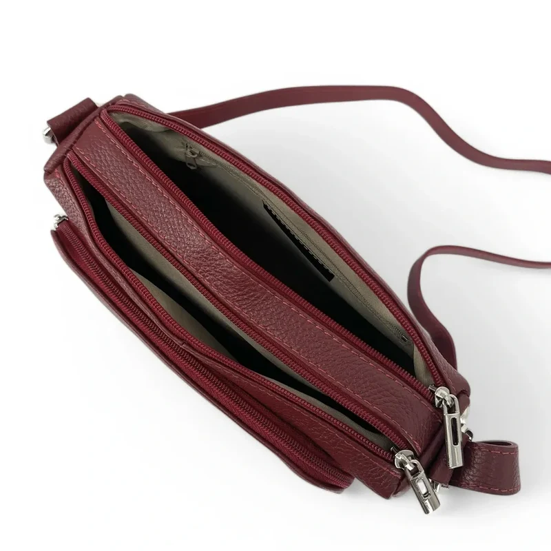 Sac trotteur à bandoulière en cuir grainé MANHATTAN Bordeaux