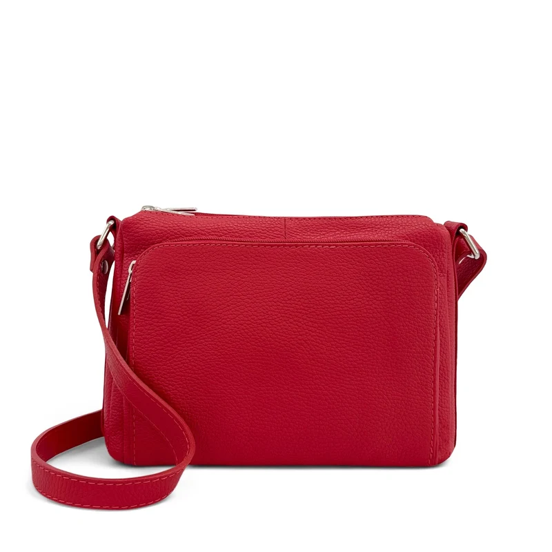 Sac trotteur à bandoulière en cuir grainé MANHATTAN Rouge garance