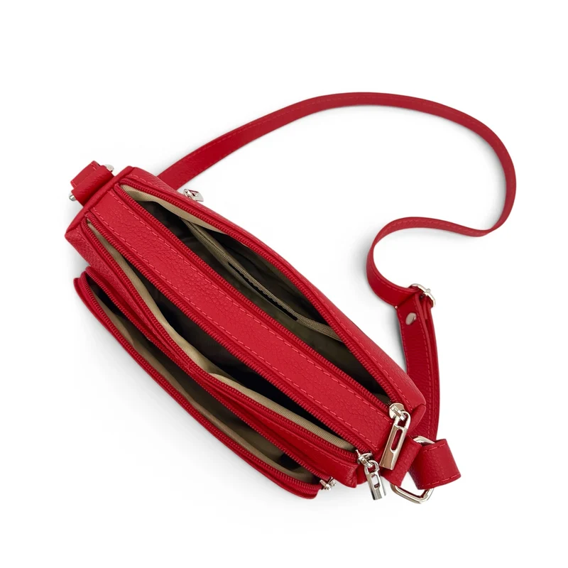 Sac trotteur à bandoulière en cuir grainé MANHATTAN Rouge garance