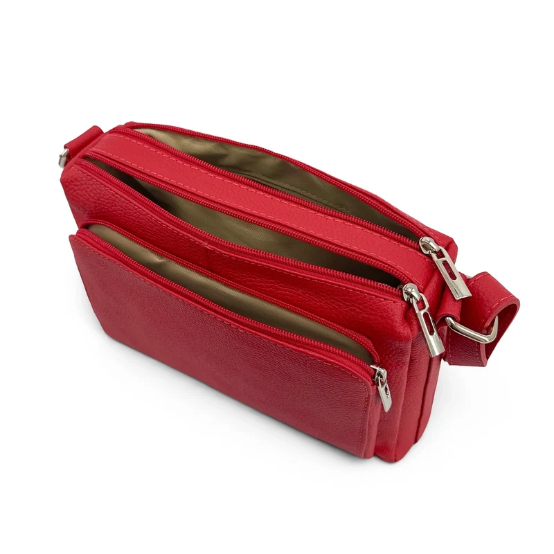 Sac trotteur à bandoulière en cuir grainé MANHATTAN Rouge garance