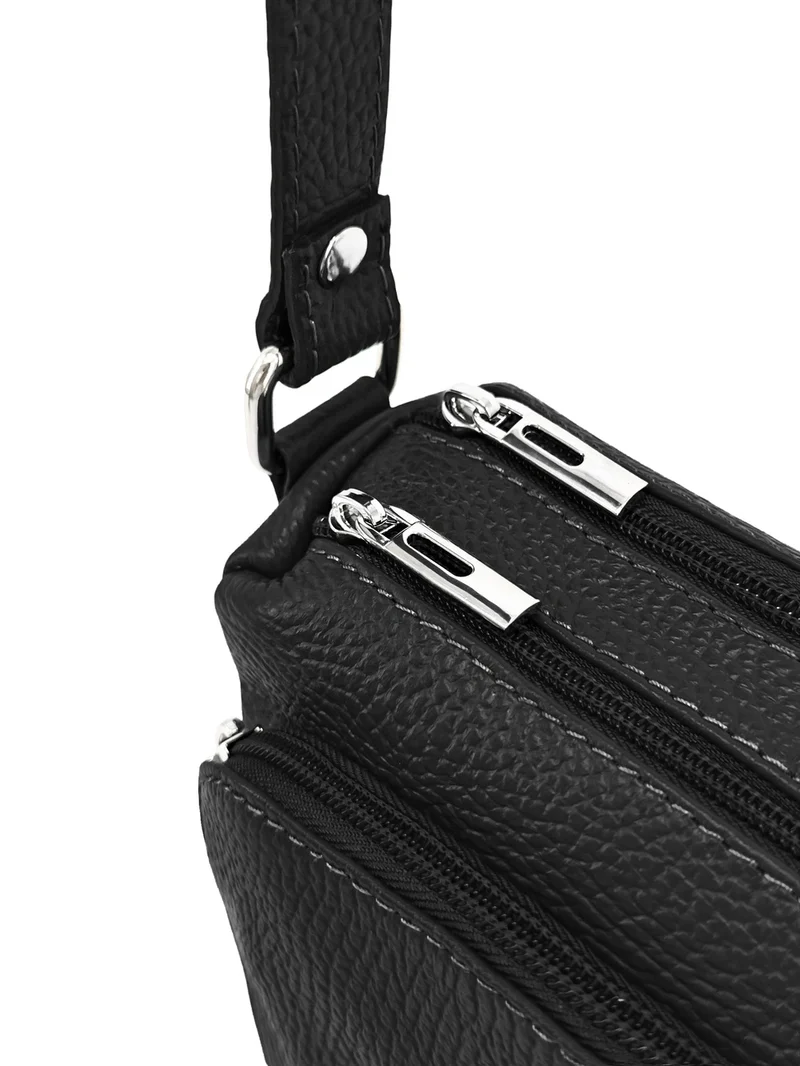 Sac trotteur à bandoulière en cuir grainé MANHATTAN Noir