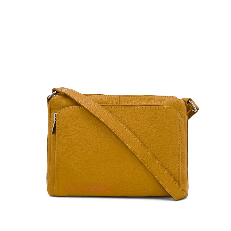 Sac trotteur à bandoulière en cuir grainé MANHATTAN Jaune Moutarde