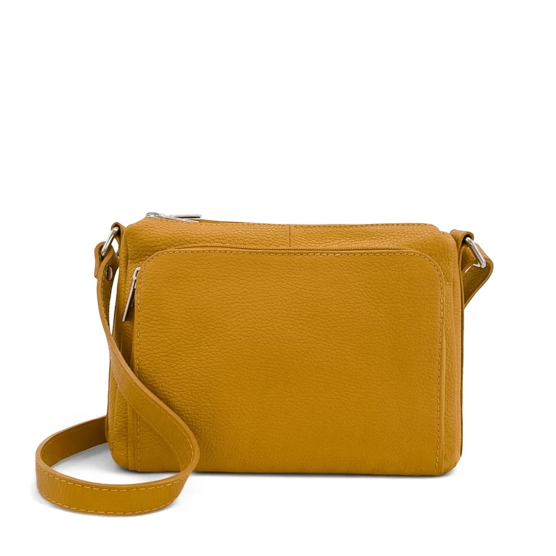 Sac trotteur à bandoulière en cuir grainé MANHATTAN Jaune Moutarde