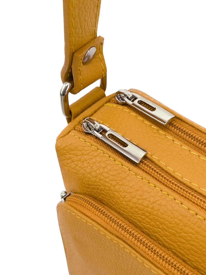 Sac trotteur à bandoulière en cuir grainé MANHATTAN Jaune Moutarde