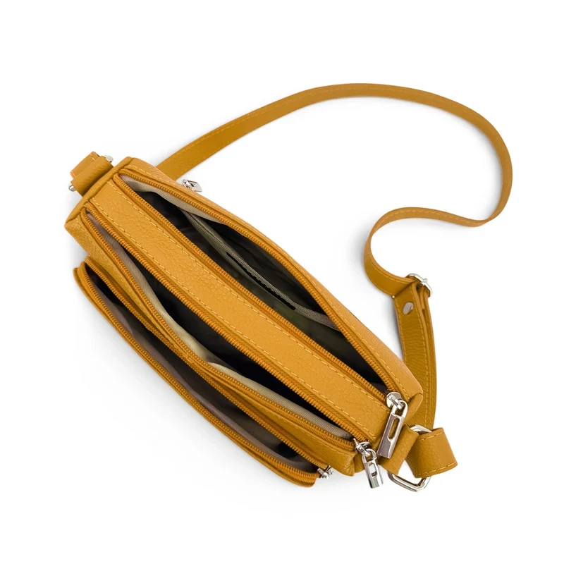 Sac trotteur à bandoulière en cuir grainé MANHATTAN Jaune Moutarde
