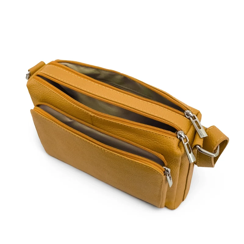 Sac trotteur à bandoulière en cuir grainé MANHATTAN Jaune Moutarde