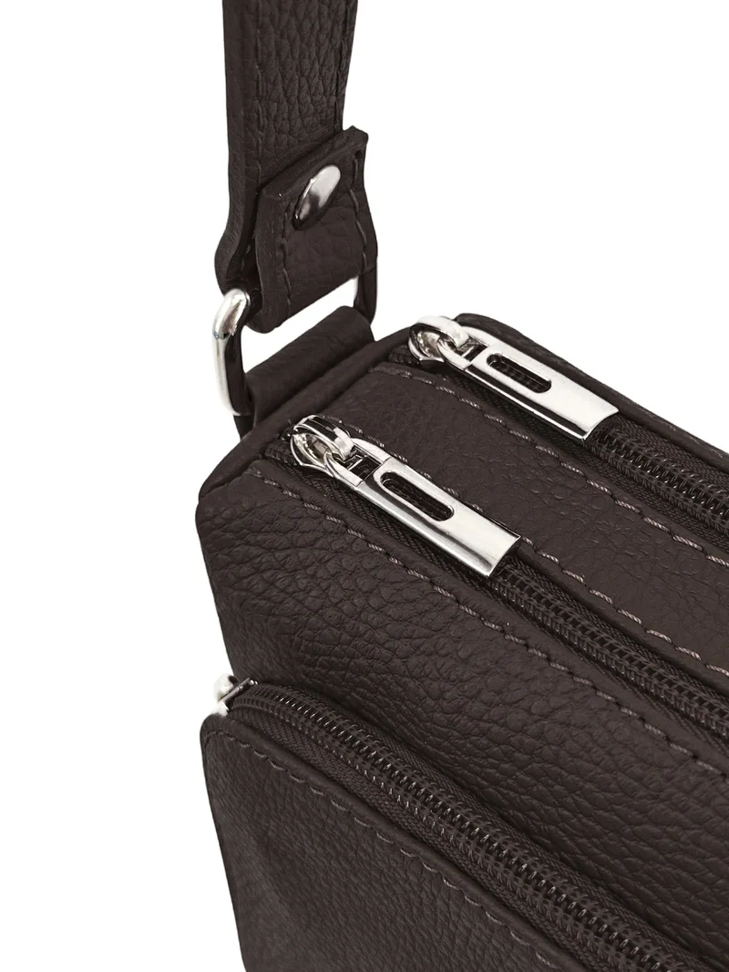 Sac trotteur à bandoulière en cuir grainé MANHATTAN Marron chocolat