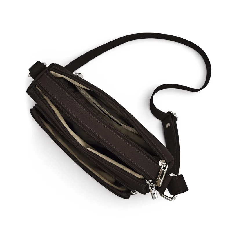 Sac trotteur à bandoulière en cuir grainé MANHATTAN Marron chocolat