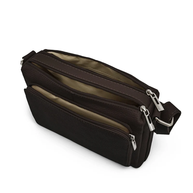 Sac trotteur à bandoulière en cuir grainé MANHATTAN Marron chocolat