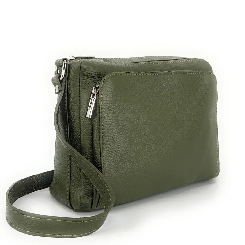 Sac trotteur à bandoulière en cuir grainé MANHATTAN Vert kaki