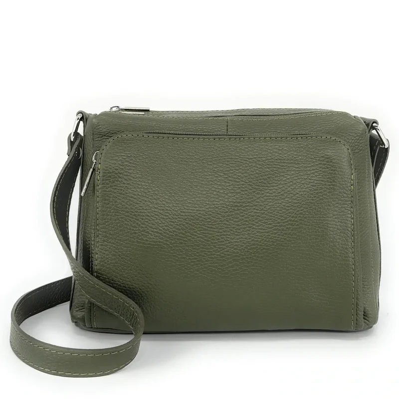Sac trotteur à bandoulière en cuir grainé MANHATTAN Vert kaki