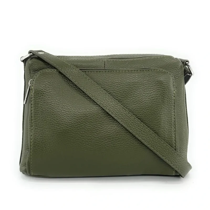 Sac trotteur à bandoulière en cuir grainé MANHATTAN Vert kaki