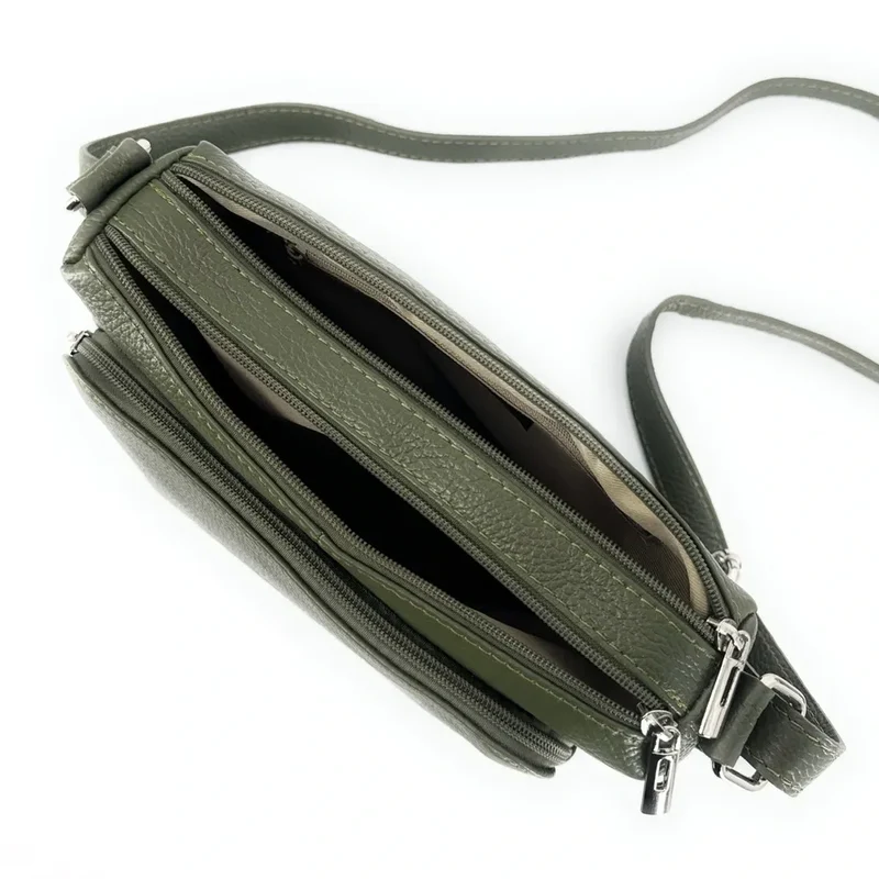 Sac trotteur à bandoulière en cuir grainé MANHATTAN Vert kaki