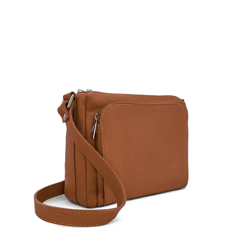 Sac trotteur à bandoulière en cuir grainé MANHATTAN Marron camel foncé