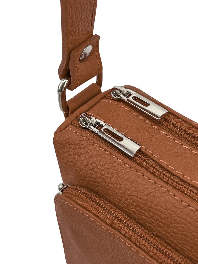Sac trotteur à bandoulière en cuir grainé MANHATTAN Marron camel foncé