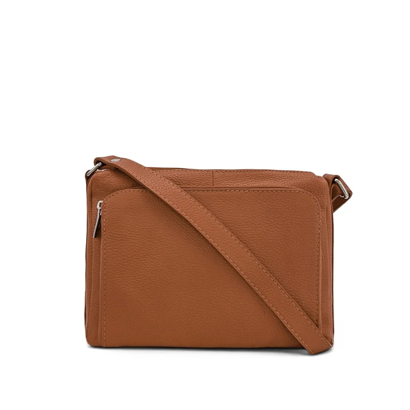 Sac trotteur à bandoulière en cuir grainé MANHATTAN Marron camel foncé