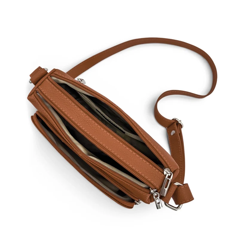 Sac trotteur à bandoulière en cuir grainé MANHATTAN Marron camel foncé