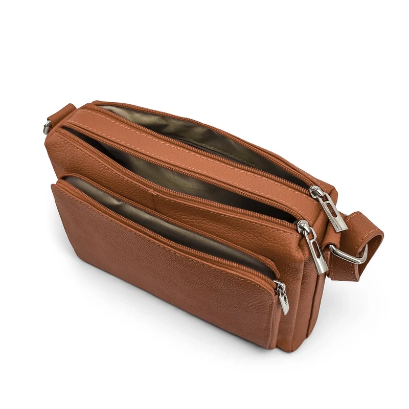 Sac trotteur à bandoulière en cuir grainé MANHATTAN Marron camel foncé
