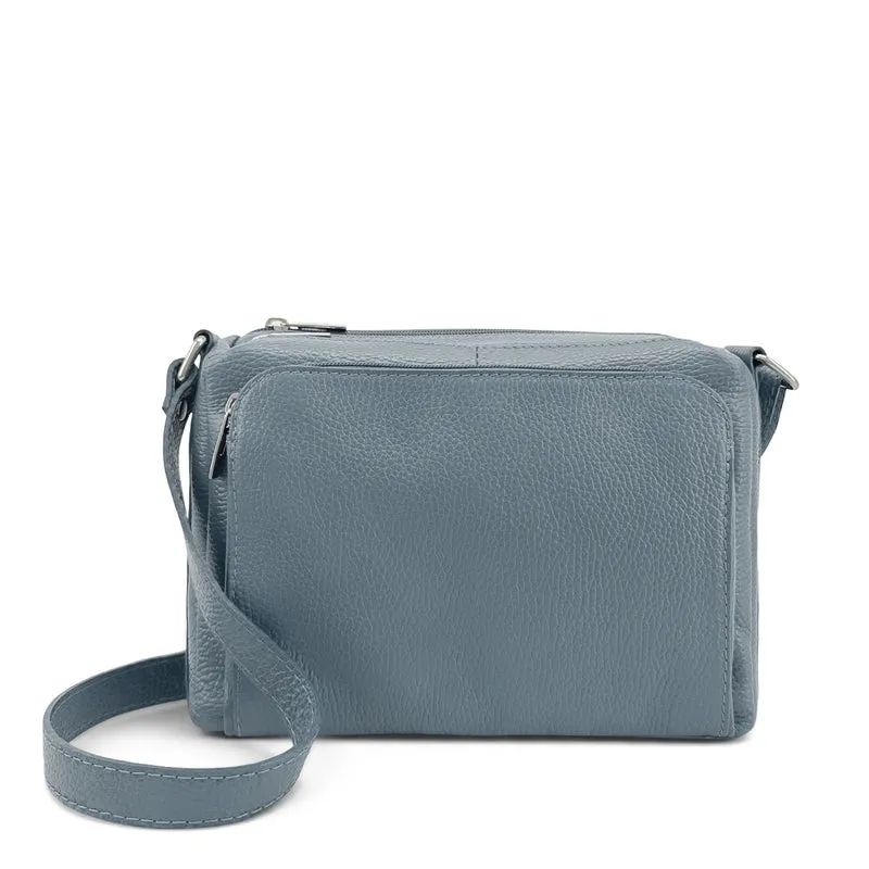 Sac trotteur à bandoulière en cuir grainé MANHATTAN Bleu glacier