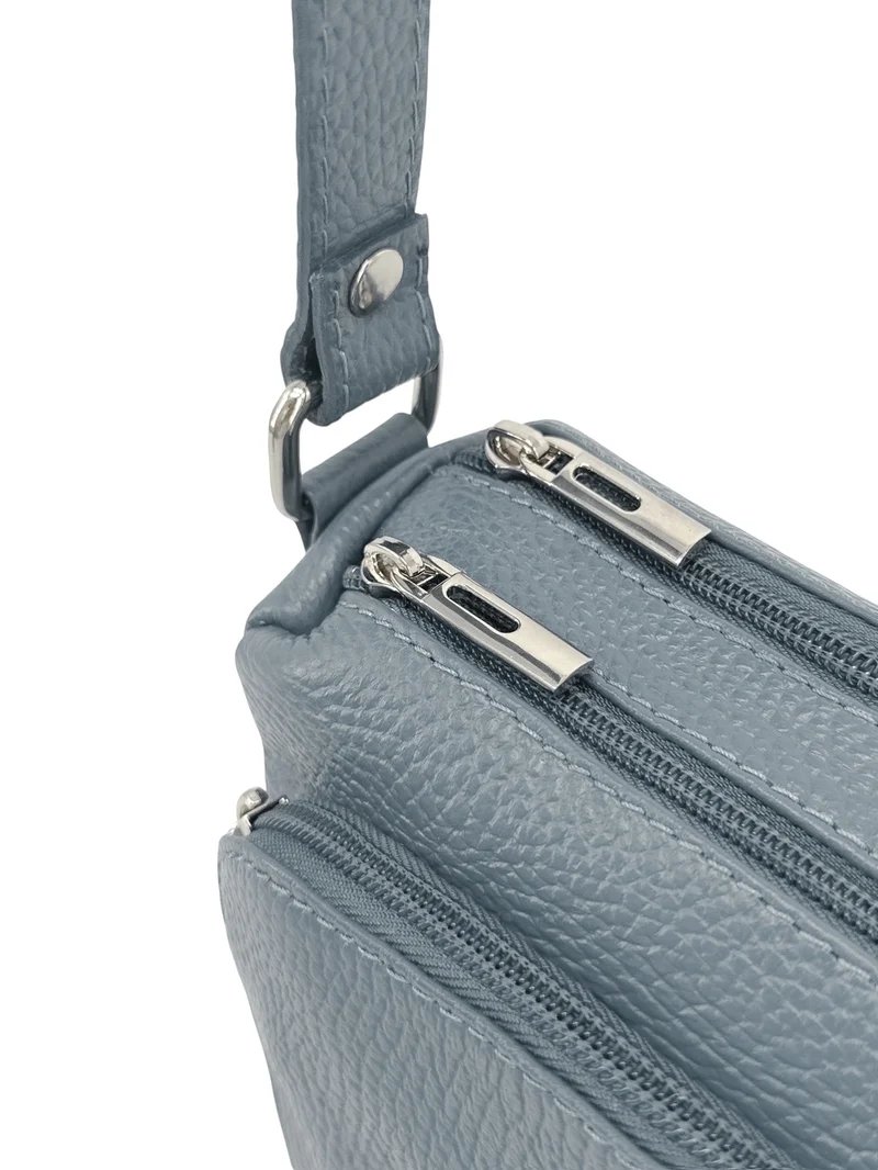 Sac trotteur à bandoulière en cuir grainé MANHATTAN Bleu glacier