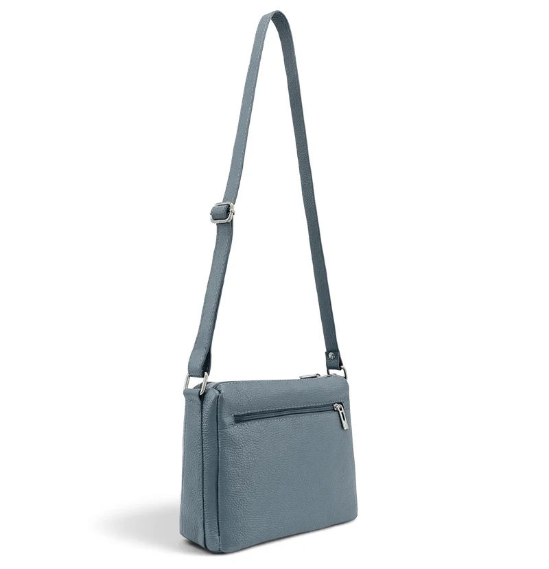 Sac trotteur à bandoulière en cuir grainé MANHATTAN Bleu glacier