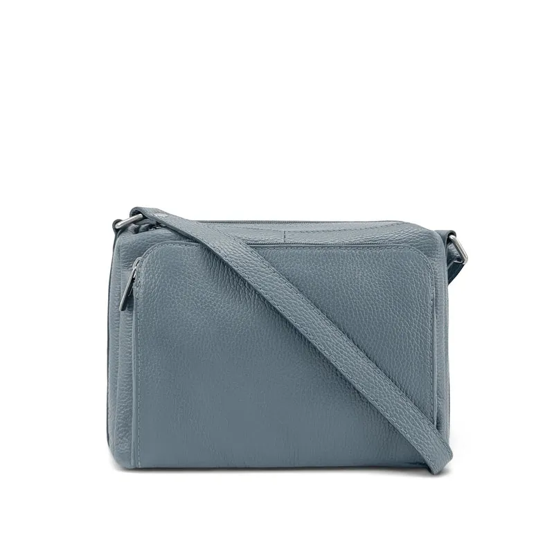 Sac trotteur à bandoulière en cuir grainé MANHATTAN Bleu glacier