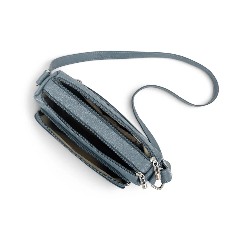 Sac trotteur à bandoulière en cuir grainé MANHATTAN Bleu glacier
