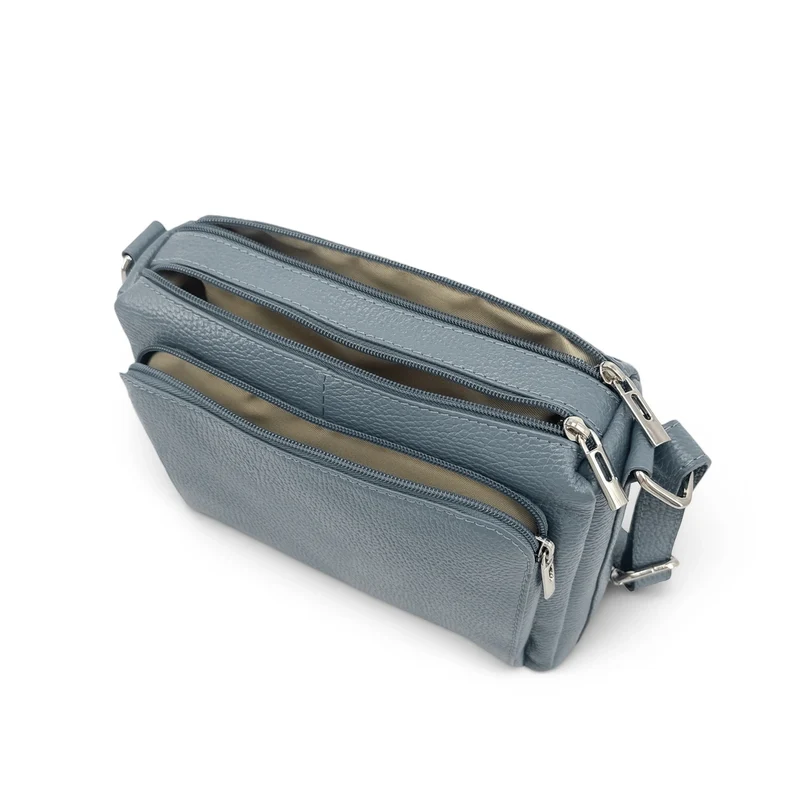 Sac trotteur à bandoulière en cuir grainé MANHATTAN Bleu glacier